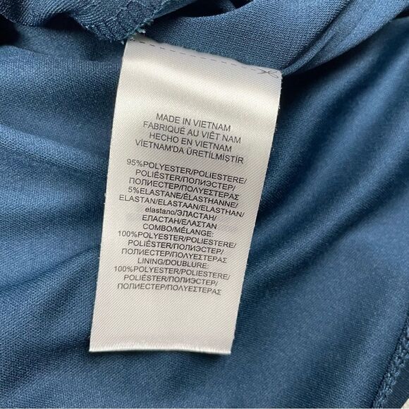 American Living Women's Blue Gabrielle Ruffled Satin Sheath Dress Size 4 - Picture 10 of 10